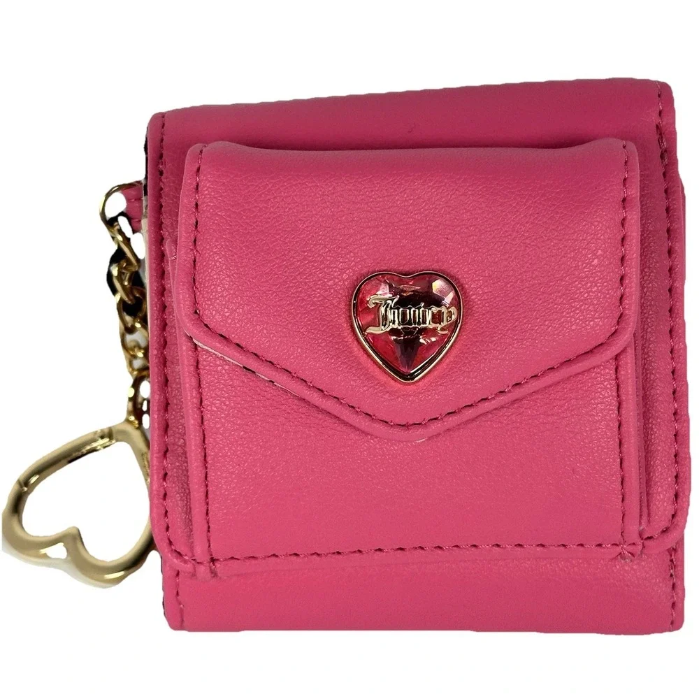 Juicy Couture Pink Mini Envelope Wallet Heart Charm Keychain Trifold NWT